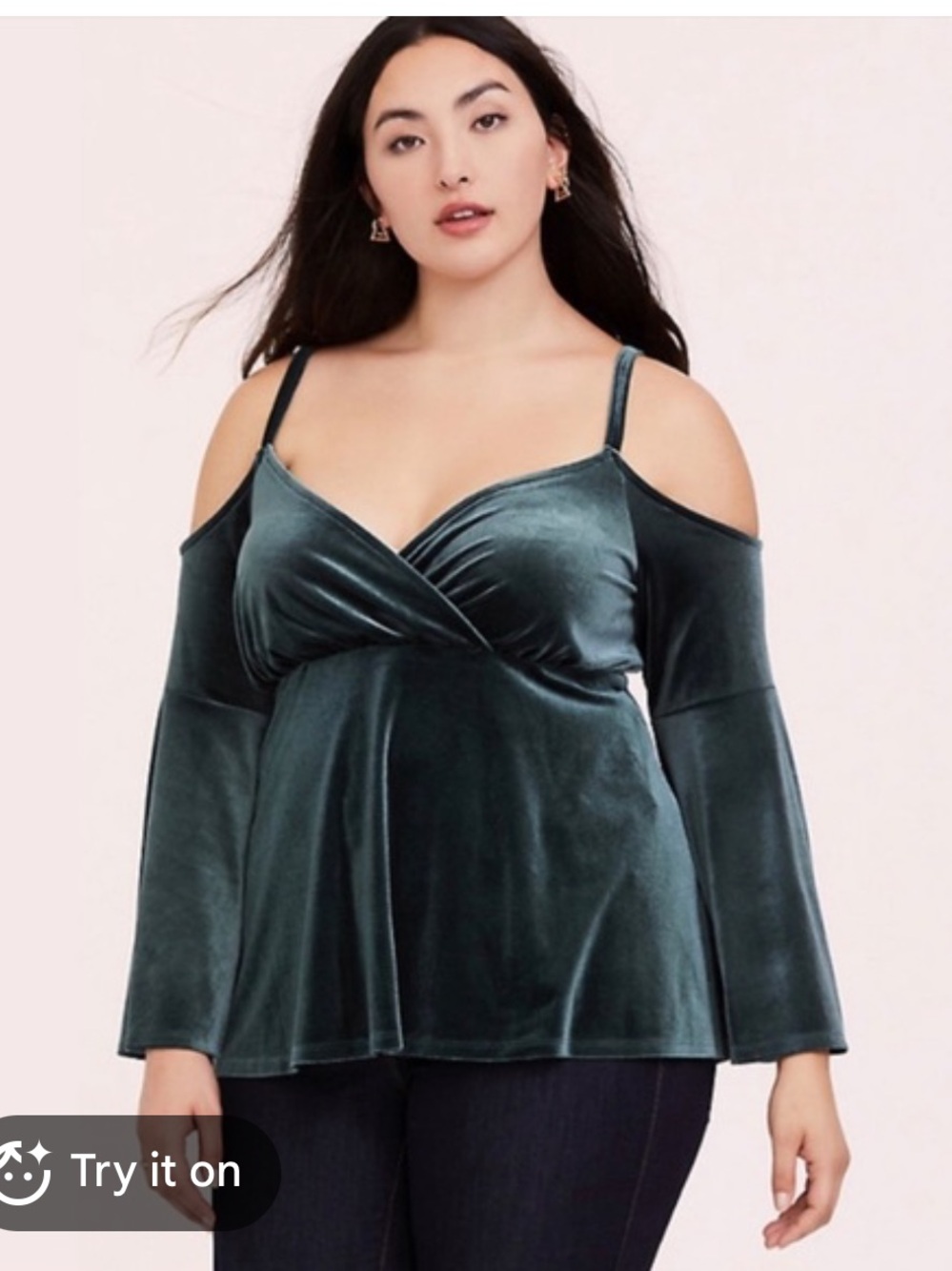 TORRID green Velvet Cold Shoulder Top Size 3X Plus Curvy Casual K1